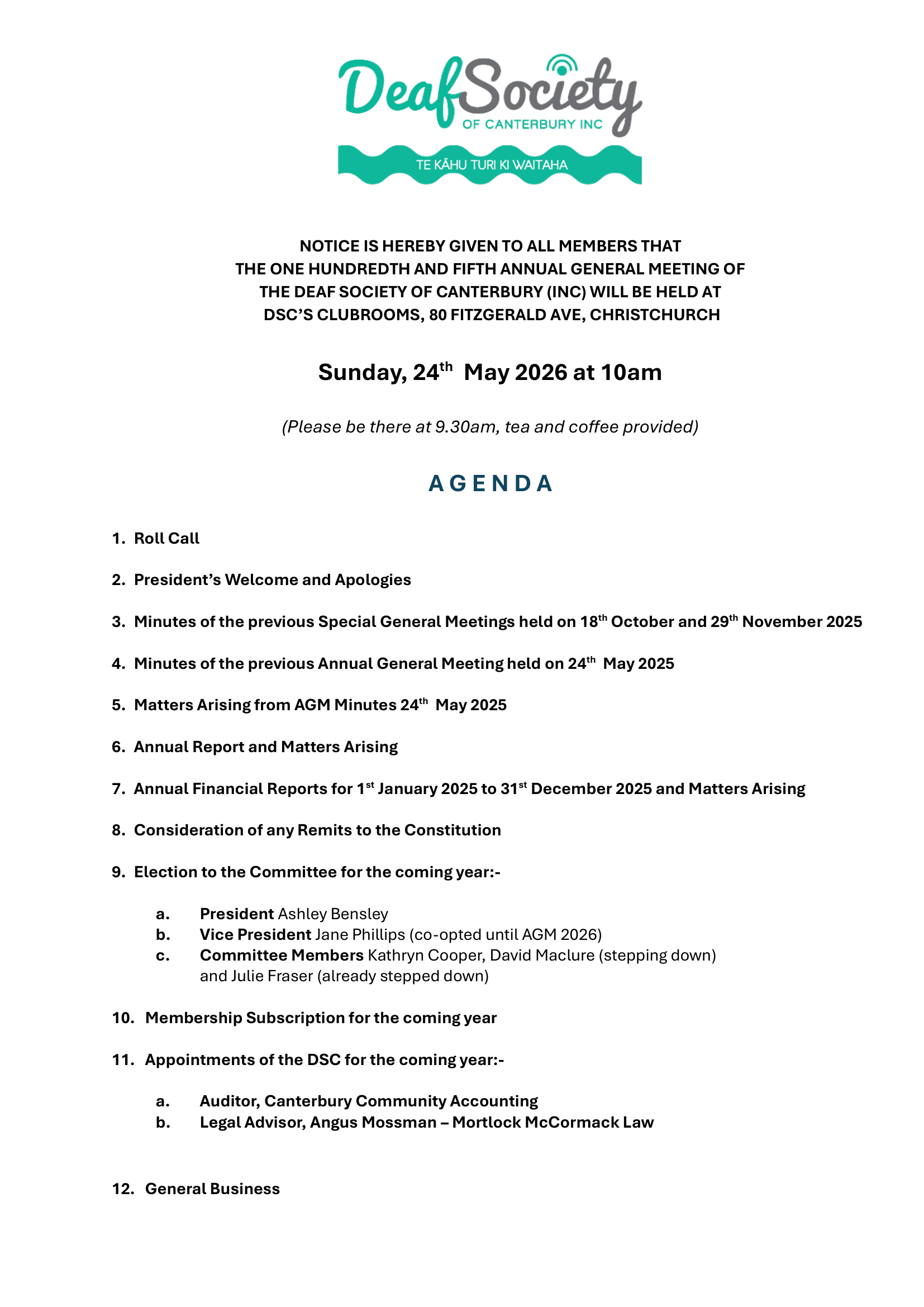dsc AGM AGENDA 2026
